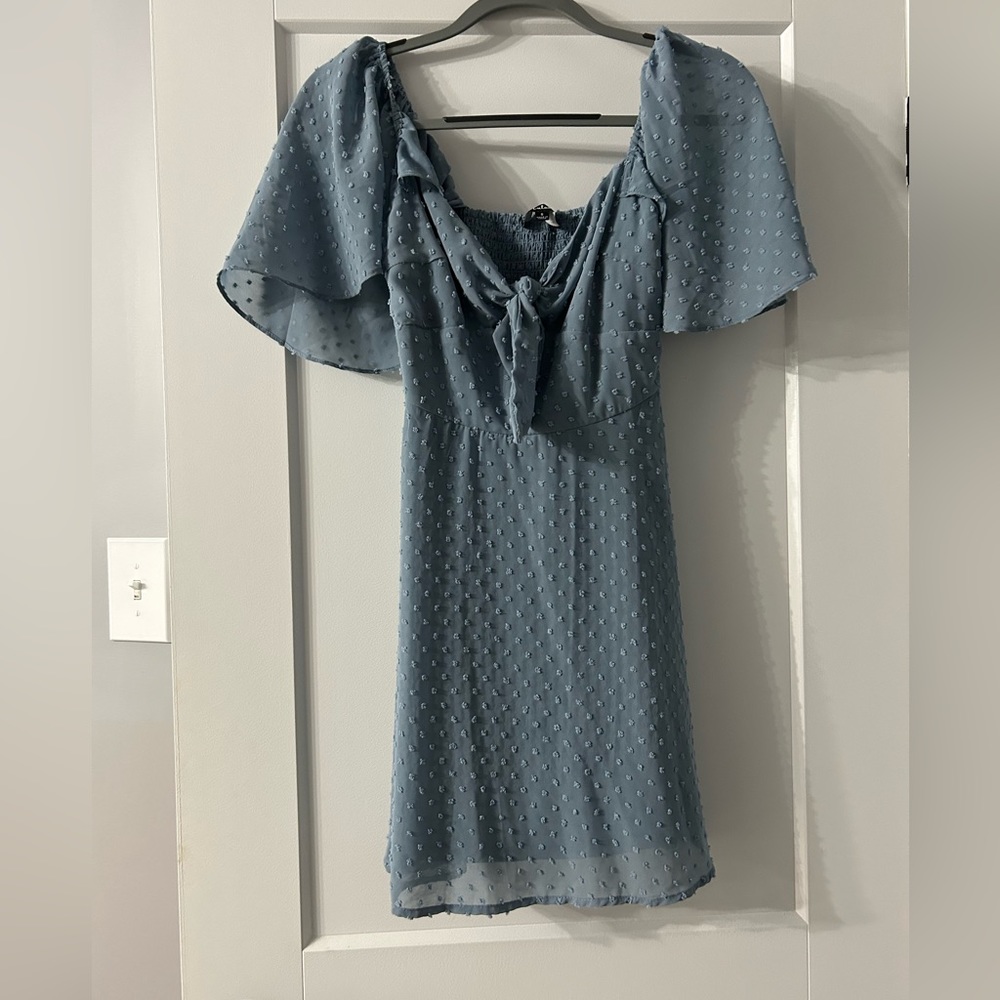 Blue swiss dot mini dress